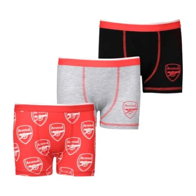 Image of Arsenal F.C. Boys Boxers Boxer Shorts Pack of 3 Gifts For Multipack Underwear Underpants Merchandise 9 10 Years Red