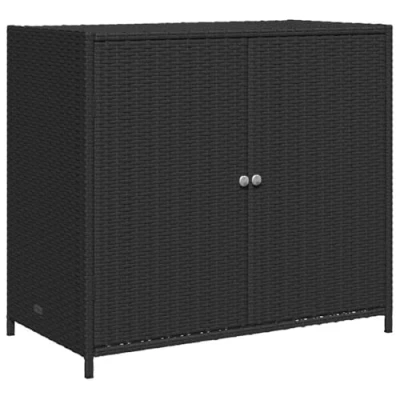 Image of vidaXL Black Poly Rattan Garden Storage Cabinet Weather Resistant Outdoor Box with ample Space and Easy Access Doors for Patio Furniture Cushions Accessories