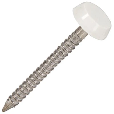 Image of 100x White Poly Top Cladding Pins/Nails UPVC/Fascia/Soffit Roof Plastic Cap Polytop