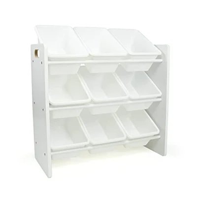 Image of Humble Crew Children&#039;s Wooden Toy Organiser with 9 Storage Boxes, Grey and White