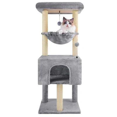 Image of Roypet 43.3&quot; Cat Tree Tower with Scratching Posts,Cat Furniture Activity Centre Climbing Condo and Hammock,Grey