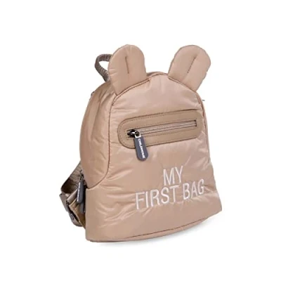 Image of CHILDHOME, Baby Backpack, School, Kindergarten, Nursery, Two Compartments, Lunchbag/Bottle Capacity, Removable Safety Buckle, Waterproof, My First Bag, Quilted Beige