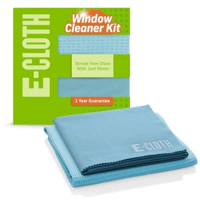 Image of E Cloth Window Cleaner Kit and Glass Cleaning Cloth, Streak free Windows with just Water, Microfiber Towel for Windows, Car Windscreen, Mirrors Blue