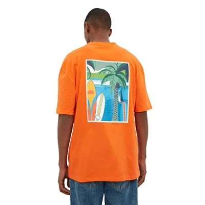 Image of Trendyol Man Young Relaxed Basic Crew Neck Knit T Shirt Orange