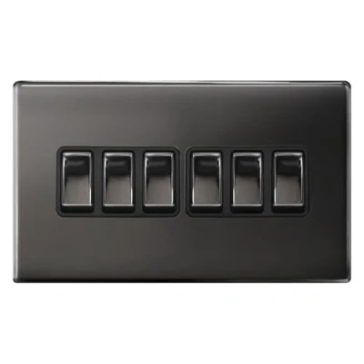 Image of Light Switch 6 Gang 2 Way Black Nickel Wall Screwless Plate Polish Finish N310GME