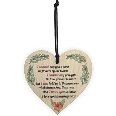 Image of RED OCEAN Mum Memorial Poem Wooden Hanging Heart Sign Rememberance Plaque Grave
