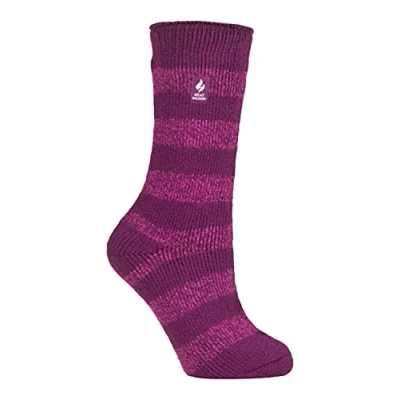 Image of HEAT HOLDERS Ladies Thermal Socks for Winter Outdoor &amp; Indoor Cuddly Fluffy Gifts Women (4 7, Deep Fuchsia/Berry (Chunky Stripe))