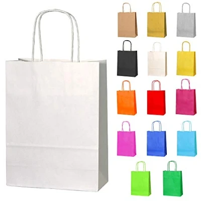 Image of Thepaperbagstore 5 Cream Paper Party Bags With Handles Colourful Gift for Kids and Adults Parties, Birthdays, Weddings, Baby Showers, Hen Parties Sweets 18x22x8cm