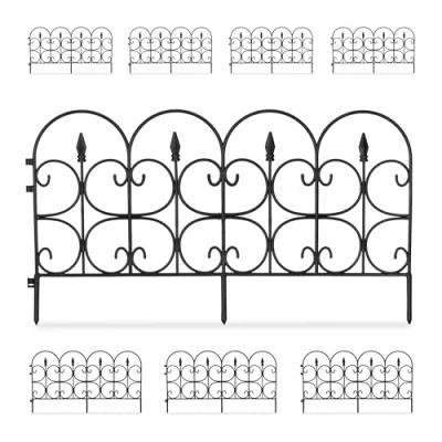 Image of Relaxdays Set of 8 Garden Edging, HWD: 38 x 68 1 cm Each, Decorative Flowerbed Fence, Push in, Antique, Plastic, Black