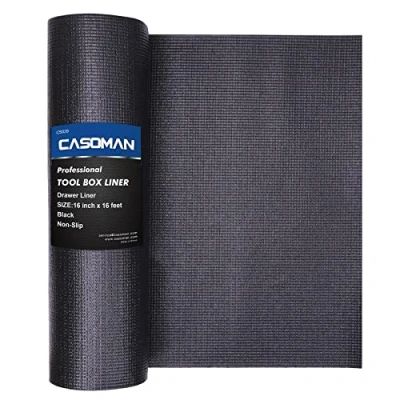 Image of CASOMAN Professional Tool Box Liner and Drawer Liners, Easy Cut, Non Slip Rubber Matting Roll, Toolbox Foam Mat Thick Cabinet Black, 16 inch (wide) x feet (long)
