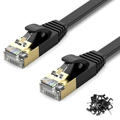 Image of TBMax 30m Ethernet Cable Long, Cat 7 Network High Speed 10Gbps Gigabit RJ45 LAN Flat Internet STP Compatible with Cat5, Cat6, for Computer, Router, Black