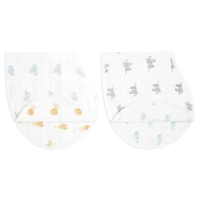 Image of aden + anais Burpy Baby Bib Animal Kingdom, 2 Pack 100% Cotton Muslin, 4 Layer Burping Cloth, Feeding &amp; Dribble Super Soft Absorbent Burp Rag Newborn Essentials for Boy Girl Neutral Colour