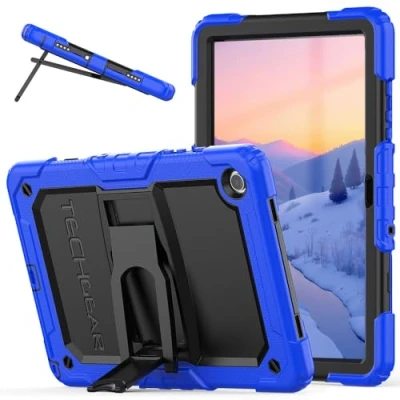Image of TECHGEAR ArmourSHIELD Case For Samsung Galaxy Tab A9 Plus 11&quot; 2023 (SM X210 / SM X215) Full Body Tough Shockproof Rugged with Folding Stand &amp; Screen Protector, Kids Schools Work Case, Blue