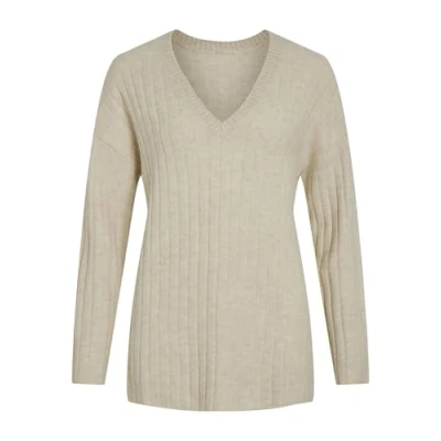 Image of Vila Women&#039;s Vimiraz L/S Rev V Neck Knit Pullover/Bf Sweater, Birch, L