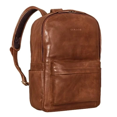 Image of STILORD &#039;Arik&#039; Backpack Leather Men and Women Vintage Messenger Bag for Laptops 16 Inches Teacher Bookbag Travel Leather, Colour:Brandy Cognac