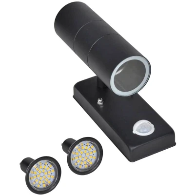 Image of vidaXL LED Wall Lamp Stainless Steel Cylinder Shape Black with Sensor
