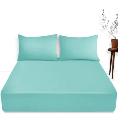 Image of King Size Deep Fitted Sheet 16&quot;/40 cm Anti Allergy Bedding Polycotton Fabric Pocket Bottom Aqua