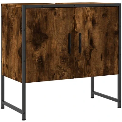 Image of vidaXL Bathroom Sink Cabinet Smoked Oak 60x33x60 cm Engineered Wood