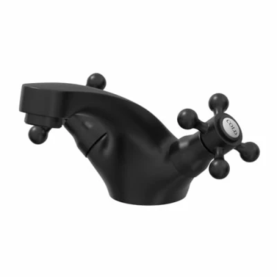 Image of Park Lane® Oxford Bathroom Basin Sink Mixer Tap Traditional Mono Round Twin Crosshead Handle Faucet for Sinks, Black