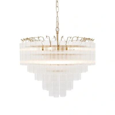 Image of Toulouse Pendant Ceiling Light Satin Brass Plate, Clear Fine Ribbed Glass, 12x G9