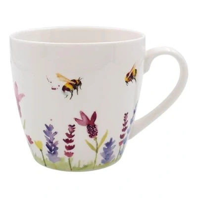 Image of Lesser &amp; Pavey British Designed Coffee Mug Ceramic Mugs for Home or Work Large Hot Drinks Lavender Bees Breakfast Tea and Cups Jennifer Rose Gallery