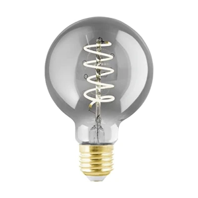 Image of EGLO Dimmable E27 LED globe, vintage spiral filament light bulb, Edison lamp for retro lighting, 4 watt, 100 lumen, warm white glow, black transparent, 2000k, G80, Ø 3&quot;