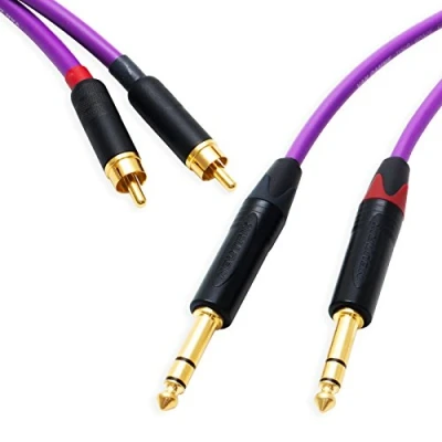 Image of Pseudo Balanced RCA Phono to TRS Jack Lead (PAIR). Van Damme Starquad Cable (3m, Purple)