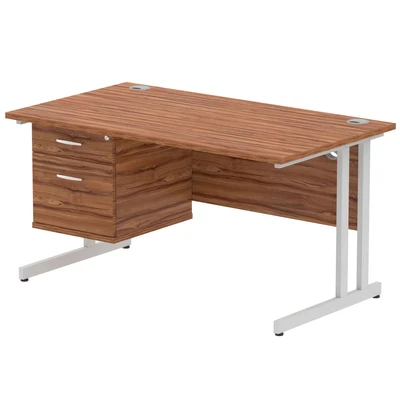 Image of Impulse 1400 Rectangle Silver Cant Leg Desk Walnut 1 x 2 MI001920