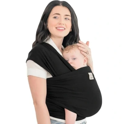 Image of KeaBabies Baby Wrap Carrier All in 1 Original Breathable Sling, Lightweight,Hands Free Wrap, Carriers for Newborn,Infant, Wraps (Trendy Black)