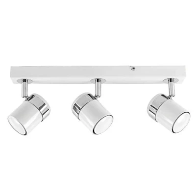Image of MiniSun Modern 3 Way Gloss White and Polished Chrome Straight Bar Ceiling Spotlight with x 5W Cool GU10 LED Bulbs