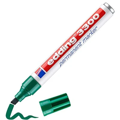 Image of edding 3300 permanent marker green box of 10 chisel tip 1 5 mm quick drying markers waterproof, smudge proof for cardboard, plastic, wood, metal, fabric pens