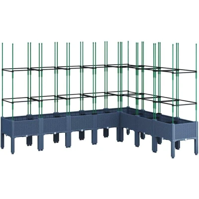 Image of vidaXL Garden Planter with Trellis Blue Grey 200x160x142.5 cm PP
