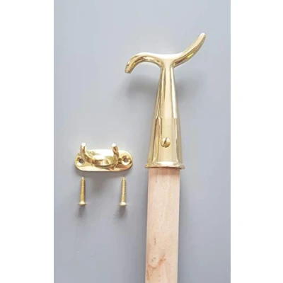 Image of Pole Hook and for Sash Windows Skylight Velux Window Loft Attic Blinds Boat Hooks (Polished Brass &amp; Holder)