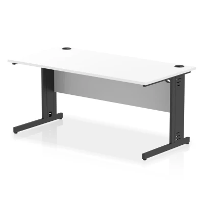 Image of Impulse 1600x800mm Straight Desk White Top Black Cable Managed Leg