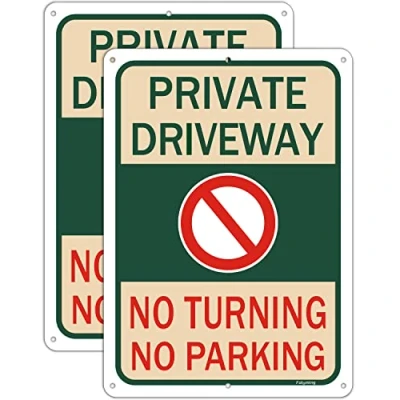 Image of 2 pack Private Driveway Signs No Parking Turning 14 x 10 Inches Metal Reflective Sturdy Rust Aluminum Weather Resistant Waterproof Durable Ink Easy to Install