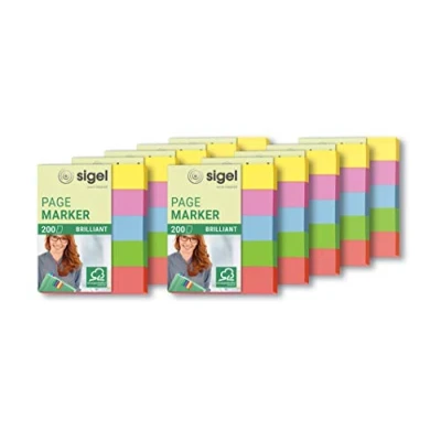 Image of SIGEL HN625 Brilliant Index Page Markers, 5 x 40 strips, Yellow/Pink/Green/Blue/Red (pack of 10)