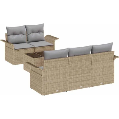 Image of vidaXL 6 Piece Garden Sofa Set with Cushions Beige Poly Rattan