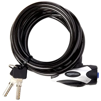 Image of Amazon Basics Adjustable Bike Anti Theft Key Lock with Cable, Pack of 1, Black, 6 Foot