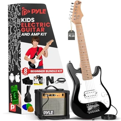 Image of Pyle Kids Electric Guitar Starter Kit with Amplifier, 30â Mini Instrument w/ 10W Amp &amp; Complete Accessories, PEGKT30