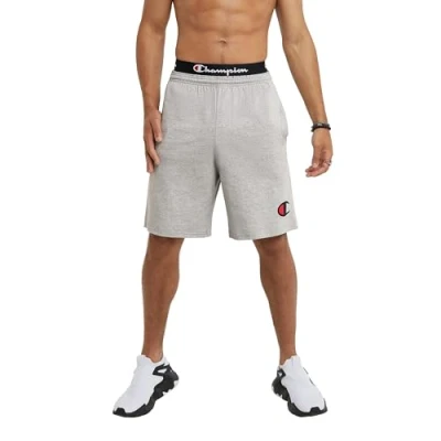 Image of Champion Men&#039;s, Lightweight Lounge, Casual Jersey Knit, Weekend Shorts (Reg. Or Big &amp; Tall), Oxford Gray C Logo, Medium