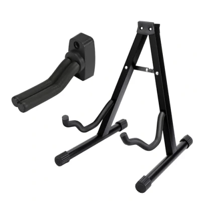 Image of ASAB Guitar Stand with Wall Mounted Hook Stable and Secure A Frame Acoustic Bass Padded Foam Arms Rubber Backrest Anti Slip Feet Foldable Universal Electric