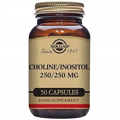 Image of Solgar Choline 250 mg / Inositol Vegetable Capsules Pack of 50 Supports Metabolising Nutrients Improves Transport Fat for a Clear Liver Vegan and Gluten Free