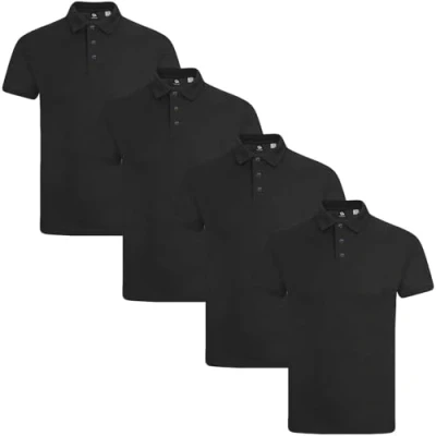 Image of True Face Mens Polo Shirt Plain Tshirt Short Sleeve Summer Work Pique T Workwear Adult Tee Classic Casual Top Black 4 Pack L