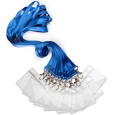 Image of Set of 10 Badge Card Holder with Neck Lanyard Strap for Business, Exhibition and Office (Blue)