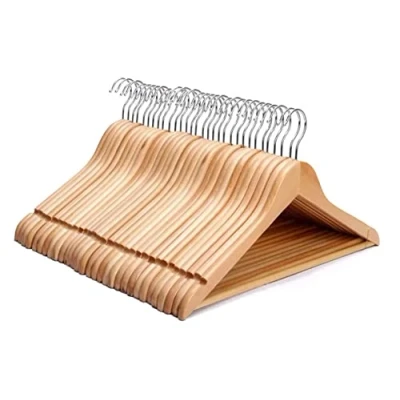 Image of KEPLIN Strong Walnut Wood Wooden Coat Hangers with 360 Degree Rotatory Hook &amp; Round Trouser Bar Shoulder Notches Durable Wardrobe Space Saver Suitable for Coat, Jacket, Suit, Jumper (30 Pack)