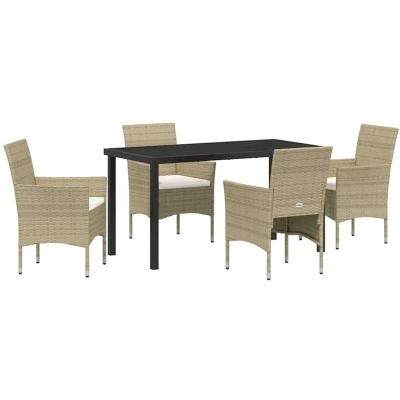 Image of vidaXL 5 Piece Garden Dining Set Beige Poly Rattan