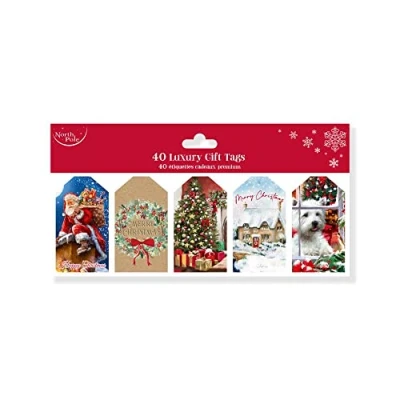 Image of North Pole X31855 Luxury Christmas Xmas Gift Tags, Traditional Designs Pack of 40