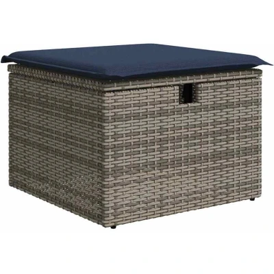 Image of Garden Stool with Cushion Grey 55x55x37 cm Poly Rattan Vidaxl