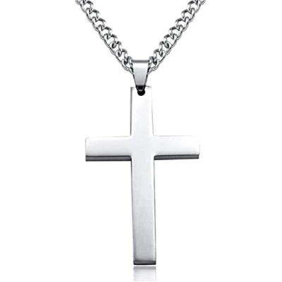 Image of PULABO Silver Cross Pendant Necklace for Men, Stainless Steel Plain popular