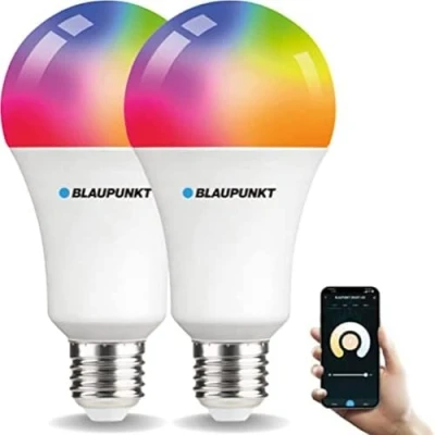 Image of BLAUPUNKT Smart Bulb E27 Colour Changing LED Light WiFi Warm White to Cool Daylight Room Lighting Dimmable Music Sync and More Modes 9W Works with Google Home 2 Pack, Full Spectrum